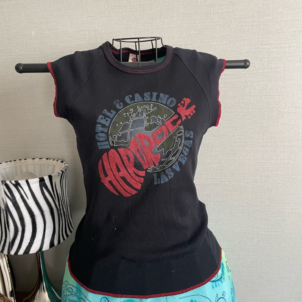 Hard Rock Cafe Black Tee with Red Stitching